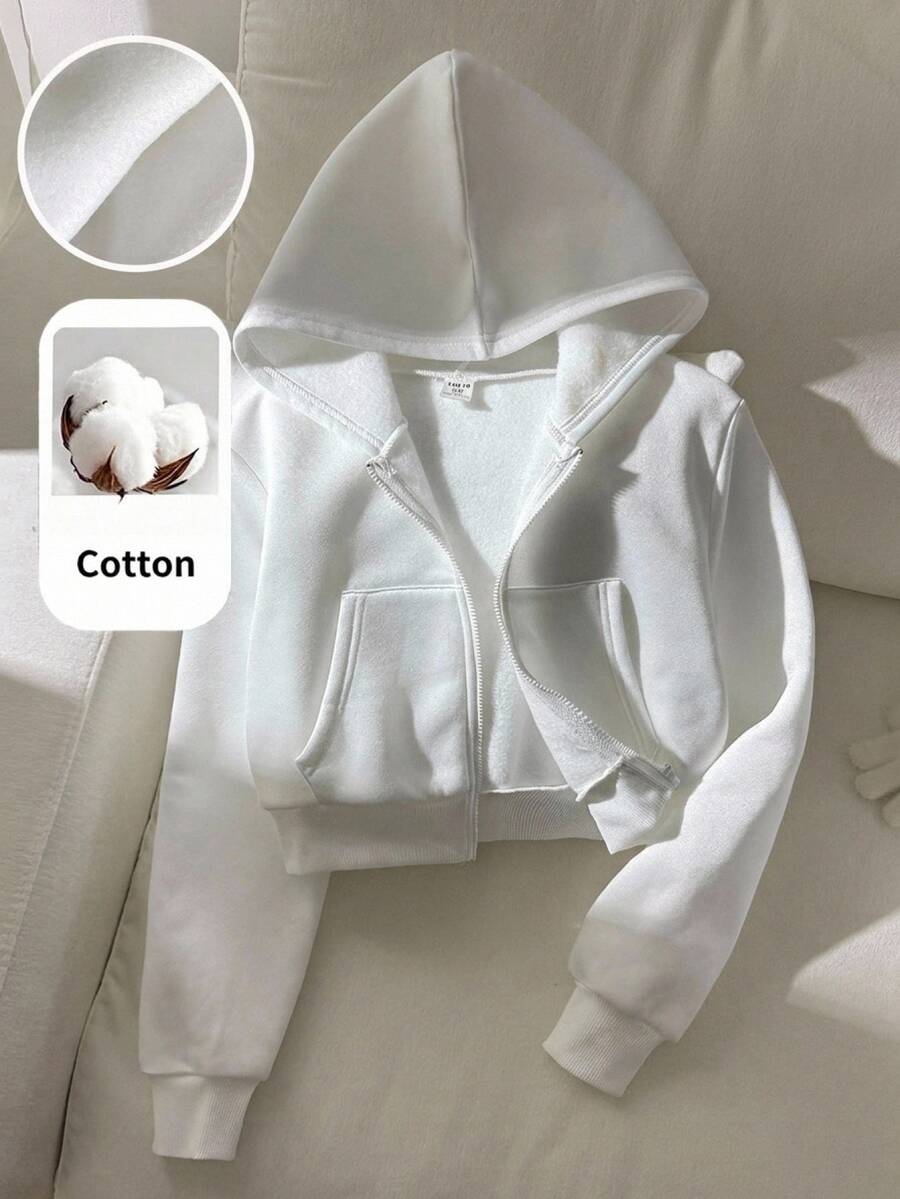 SHEIN Young Girl Solid Color Long Sleeve Zip-Up Casual Sweatshirt - Multicolor - View 1