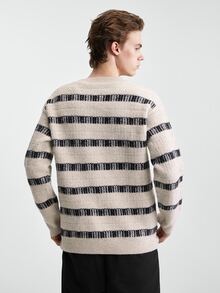 Manfinity CasualKnits 男士極簡時尚條紋拼接配色長袖針織衫 - 彩色 - 查看 2
