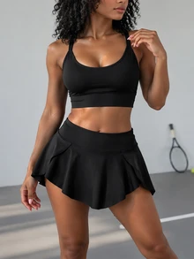 SHEIN Unity Plus Size Women's Black Slimming Sports Shorts Gym Active Summer - Black - View 6