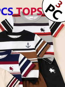 Random 3pcs Business Elegant Handsome Combination Set, Summer Outing Preferred Simple Letter Print Pattern Navy Blue T-Shirt - White - View 6
