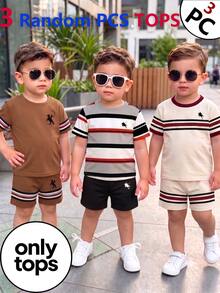 Random 3pcs Business Elegant Handsome Combination Set, Summer Outing Preferred Simple Letter Print Pattern Navy Blue T-Shirt - White - View 4