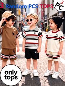 Random 3pcs Business Elegant Handsome Combination Set, Summer Outing Preferred Simple Letter Print Pattern Navy Blue T-Shirt - White - View 3