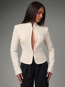 Radiana Women's Solid Color Casual Versatile Daily Long Sleeve Jacket - White - View 1