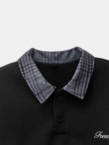 COMVAIL Men's Casual Pullover Sweatshirt, Black, Plus Size, Embroidered Collar, Spring/Autumn Men Sweatshirts( - Black - View 4