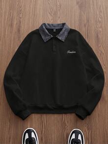 COMVAIL Men's Casual Pullover Sweatshirt, Black, Plus Size, Embroidered Collar, Spring/Autumn Men Sweatshirts( - Black - View 7