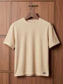 COMVAIL Men's Plus Size Waffle Knit Crew Neck Short Sleeve Casual T-Shirt Vacation Holiday Beige Summer - Apricot - View 1