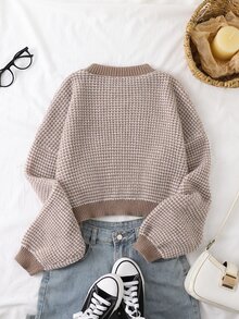 Fall Winter Teen Girl Khaki Round Neck Long Sleeve Pullover Sweater, Back To School, Festival Christmas Holiday Prom Streetwear Cute - Khaki - View 2