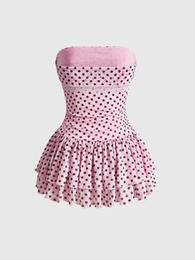ROMWE Kawaii 女款復古甜美格紋印花蛋糕迷你洋裝 - 淺粉色 - 查看 2