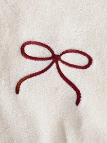 女童針織純色刺繡蝴蝶結毛絨立領半拉鍊寬鬆休閒長袖衛衣，秋冬款 - 白色 - 查看 10