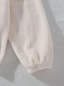 女童針織純色刺繡蝴蝶結毛絨立領半拉鍊寬鬆休閒長袖衛衣，秋冬款 - 白色 - 查看 8