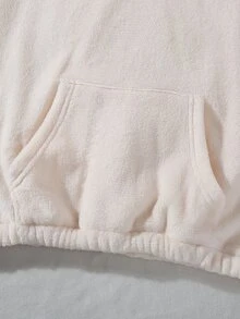 女童針織純色刺繡蝴蝶結毛絨立領半拉鍊寬鬆休閒長袖衛衣，秋冬款 - 白色 - 查看 7