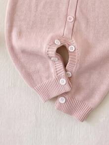 Kids Newborn Bow Ribbon Decor Colorblock Patchwork 3D Ruffle Trim Loose Thick Elastic Knit Autumn Romper, Suitable For Winter - Pink - View 5