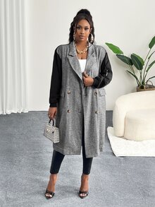Veslaya 大码休闲重型网格拼色女式西装外套 - 灰色 - 查看 8