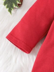 Cozy Pixies 新生兒嬰兒休閒聖誕老人3D毛絨圖案聖誕紅舒適刺繡長袖長褲連身居家服，適合秋冬 - 紅色 - 查看 6