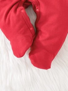 Cozy Pixies 新生兒嬰兒休閒聖誕老人3D毛絨圖案聖誕紅舒適刺繡長袖長褲連身居家服，適合秋冬 - 紅色 - 查看 7