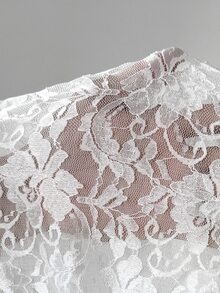 EgrlEra Women's Lace Elastic Peony Floral Sheer Sexy Top (Random Cut) - White - View 7