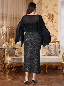 Reflora Plus Size Women 2 Pieces Set Autumn Elegant Sexy Positioned Print Large Floral Romantic Cocktail Evening Black - Multicolor - View 3