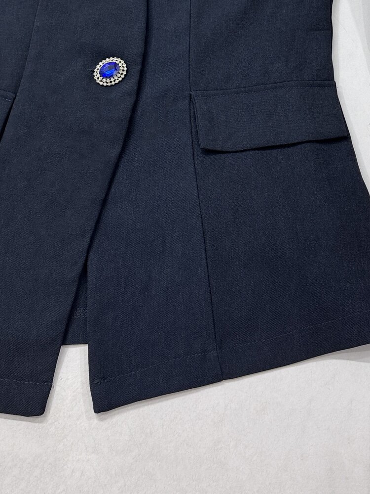 RosyDaze Women's Elegant Commute Exquisite High Neck Blazer And Wide Leg Pants Set - Navy Blue - View 5