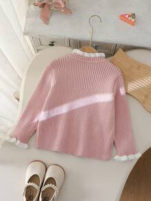 SHEIN Vintaside Kids Fashionable Versatile Cute Bowknot Young Girl Pullover Crew Neck Sweater - Pink - View 2