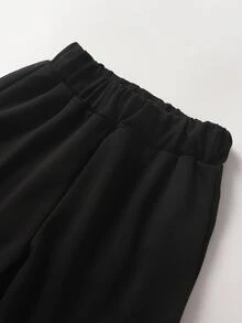 SHEIN 2件組小男孩刺繡緹花運動衫＋黑色長褲套裝，職業日、開學季、舒適生日派對、婚禮派對秋季穿搭 - 酒紅色 - 查看 7