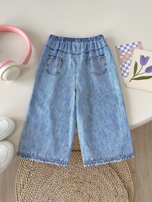 SHEIN Young Girl Young Girl Young Girl Knitted Cute Street Style Versatile Printed Pattern Elastic Waist Long Pants - Multicolor - View 2