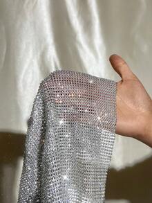 EgrlEra Draped Collar Chain Detail Backless Crop Metallic Halter Top For New Year Holiday Party - Silver - View 8
