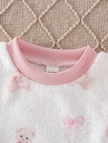 1 Set Baby Girl Round Neck Long Sleeve Pants Winter - Pink - View 4