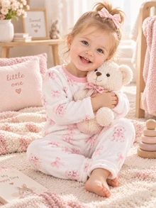 1 Set Baby Girl Round Neck Long Sleeve Pants Winter - Pink - View 8