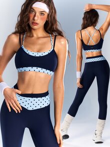 VARSIVA Women's Polka Dot Patchwork Bra & Leggings Sports Set - Multicolor - View 3