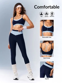 VARSIVA Women's Polka Dot Patchwork Bra & Leggings Sports Set - Multicolor - View 12