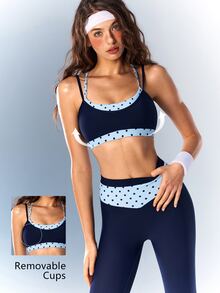 VARSIVA Women's Polka Dot Patchwork Bra & Leggings Sports Set - Multicolor - View 13