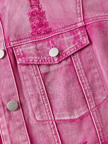 BriallanyX BriallanyX Women's Sexy Button-Up Distressed Cropped Long Sleeve Denim Jacket - Pink - View 10