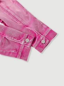 BriallanyX BriallanyX Women's Sexy Button-Up Distressed Cropped Long Sleeve Denim Jacket - Pink - View 11