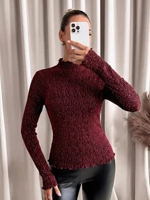 Reflora Plus Size Women's Elegant Sexy Party Cocktail Rhinestone Blouse Christmas Burgundy Autumn - Red - View 10