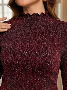 Reflora Plus Size Women's Elegant Sexy Party Cocktail Rhinestone Blouse Christmas Burgundy Autumn - Red - View 7