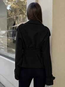 Aloruh 女款街頭風鈕扣長袖優雅休閒夾克 - 黑色 - 查看 2