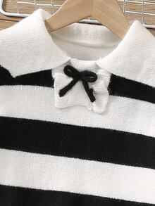Young Girls' Sweater Two Pieces Set,White Striped Knitted Top With Ruffled Textured Pants For School Girl,Back-To-School Autumn Casual Outfit - Black and White - View 4
