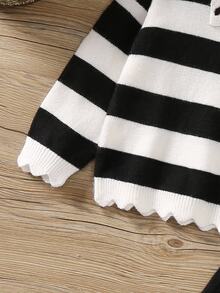 Young Girls' Sweater Two Pieces Set,White Striped Knitted Top With Ruffled Textured Pants For School Girl,Back-To-School Autumn Casual Outfit - Black and White - View 8