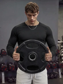 GymBeat Boyfriend Style Men Solid Raglan Sleeve Curved Hem Sports Tee Long Sleeve Workout Tops Fall Fall Breathable, Lightweight, Gym - Black - View 3