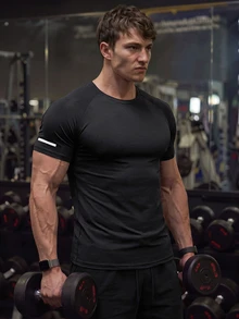 GymBeat Men's Stretchy Fashion Logo T-Shirt, Holiday Gift Compression Shirt Men, Gym - Black - View 3