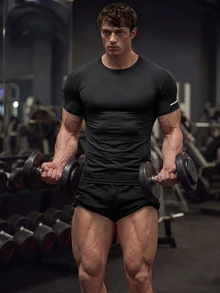 GymBeat Men's Stretchy Fashion Logo T-Shirt, Holiday Gift Compression Shirt Men, Gym - Black - View 4