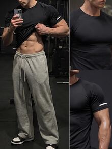 GymBeat Men's Stretchy Fashion Logo T-Shirt, Holiday Gift Compression Shirt Men, Gym - Black - View 6