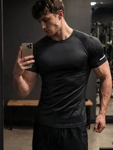 GymBeat Men's Stretchy Fashion Logo T-Shirt, Holiday Gift Compression Shirt Men, Gym - Black - View 1