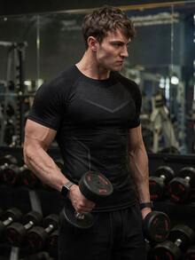 GymBeat قميص رياضي يومي متعدد الاستخدامات بلون أحادي للرجال - الأسود - مشاهدة 5