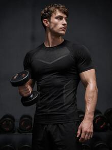 GymBeat قميص رياضي يومي متعدد الاستخدامات بلون أحادي للرجال - الأسود - مشاهدة 1