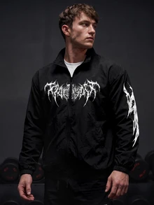 GymBeat Men's Minimalist Printed Zip-Up Long Sleeve Sports Jacket, Gym - Black - View 7