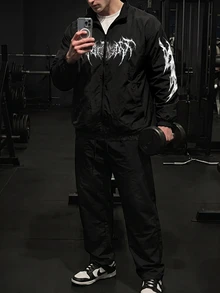 GymBeat Men's Minimalist Printed Zip-Up Long Sleeve Sports Jacket, Gym - Black - View 8