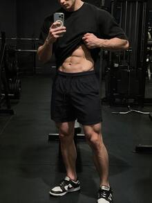 GymBeat 男士休闲纯色短袖运动 T 恤 - 黑色 - 查看 8