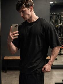 GymBeat 男士休闲纯色短袖运动 T 恤 - 黑色 - 查看 6