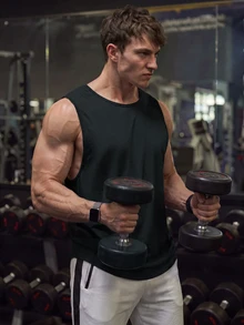 GymBeat Boyfriend Style Men Solid Sports Workout Tank Top Pack Compression Workout Tops Breathable, Gym - Black - View 3